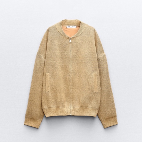 ZARA KINT BOMBER CARDIGAN WITH METALLIC THREAD Size M/L NWT - Picture 2 of 7